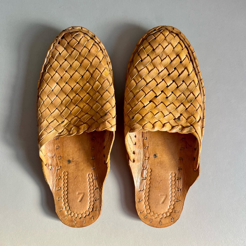 Woven Orange/Yellow Leather Women’s Slides